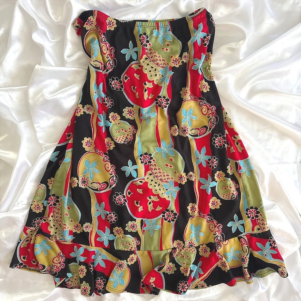 Stevens Floral Ruffle Hem Skirt XL Multi Color Elastic Waist Made in USA
